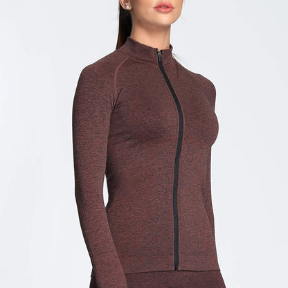 Women'S Jacket Workout Running Long Sleeve Cardio Full-Zip Jackets (Cherry Brown Marl, Small)