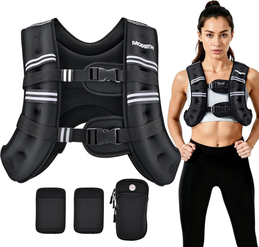 Weighted Vest,6Lb/8Lb/10Lb/12Lb/16Lb/20Lb/25Lb/30Lb Weight Vest with Reflective Stripe, Body Weight Vests for Women, Men, Weight Loss Workout, Strength Training, Running, Walking, Jogging