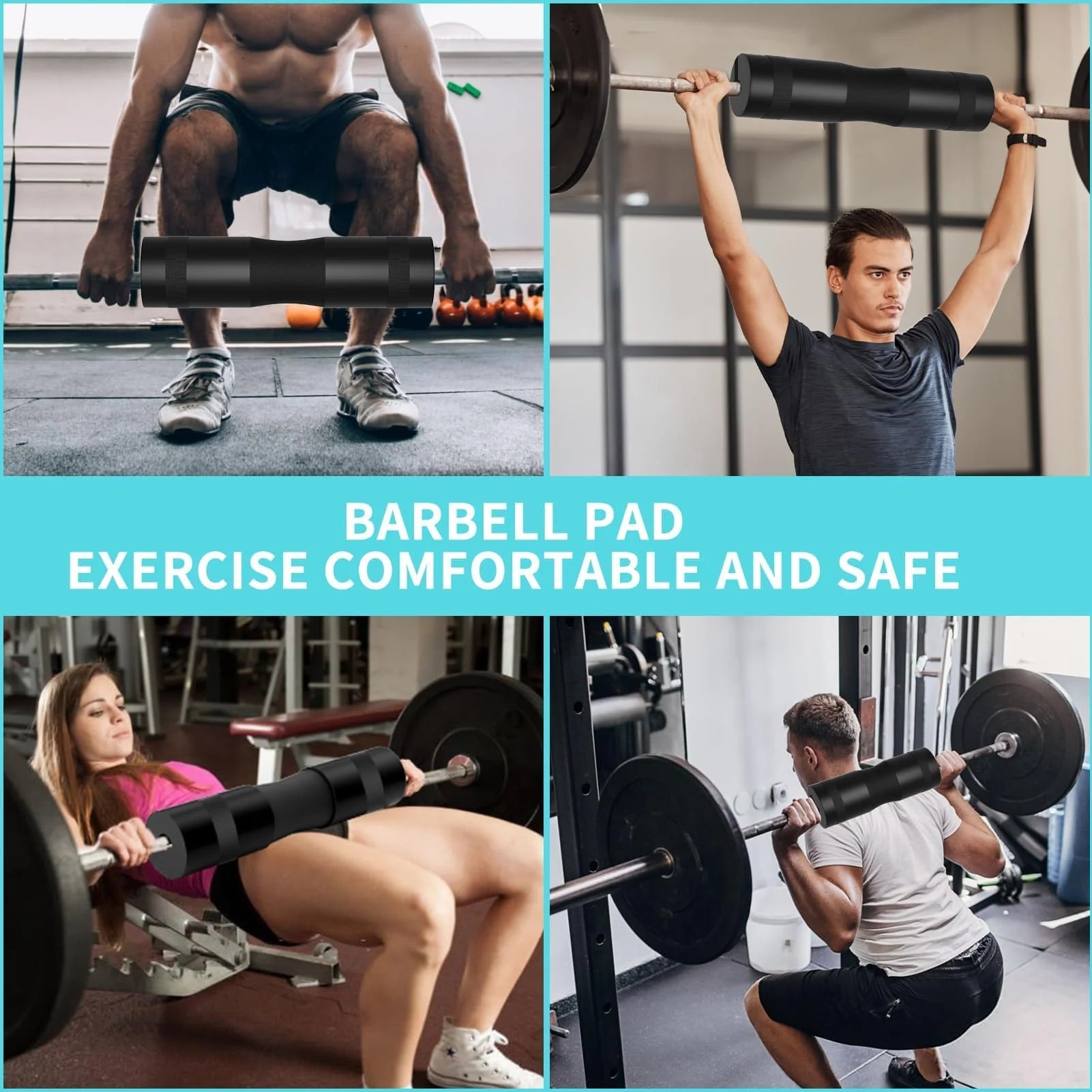 9 Pcs Barbell Pad Set, Barbell Squat Pad for Hip Thrusts, Lunges, Leg Day with 2 Gym Ankle Straps, 3 Hip Resistance Bands, 2 Lifting Strap, Barbell Pad and Carry Bag, Black