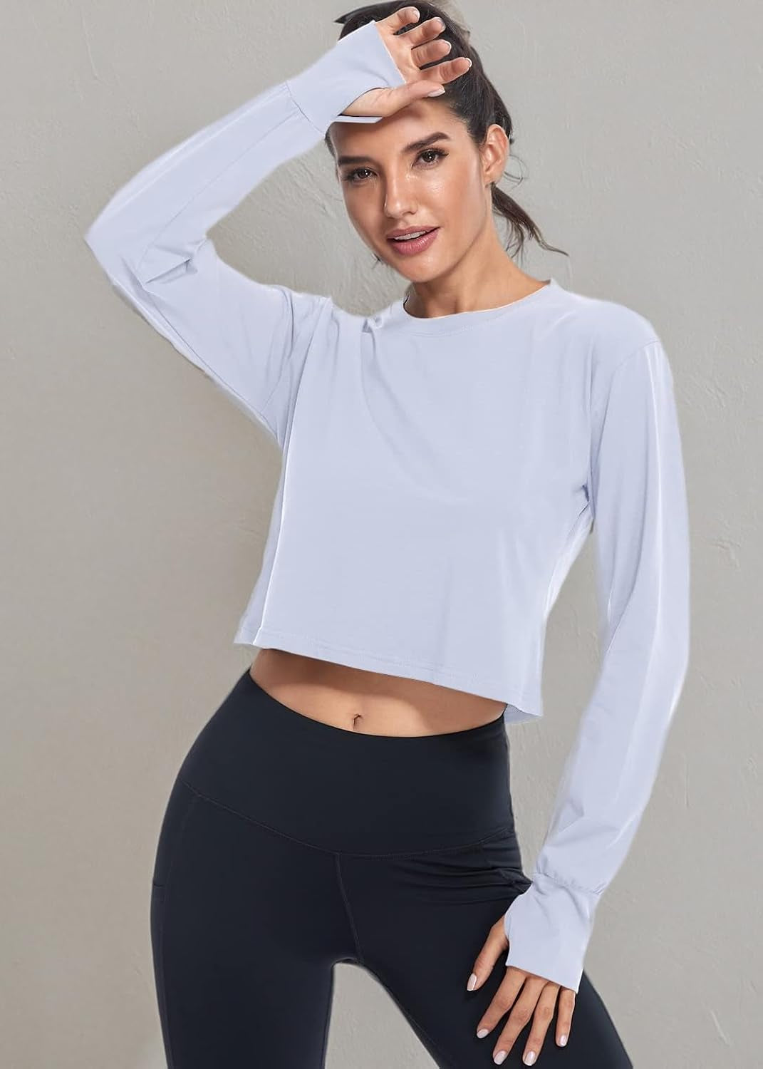Long Sleeve Crop Top Workout Tops for Women Thumb Hole Tops
